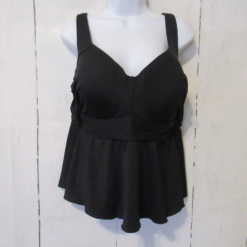 New Lands End Tankini Top Swimsuit 16W Black Underwire Babydoll Minimalist
